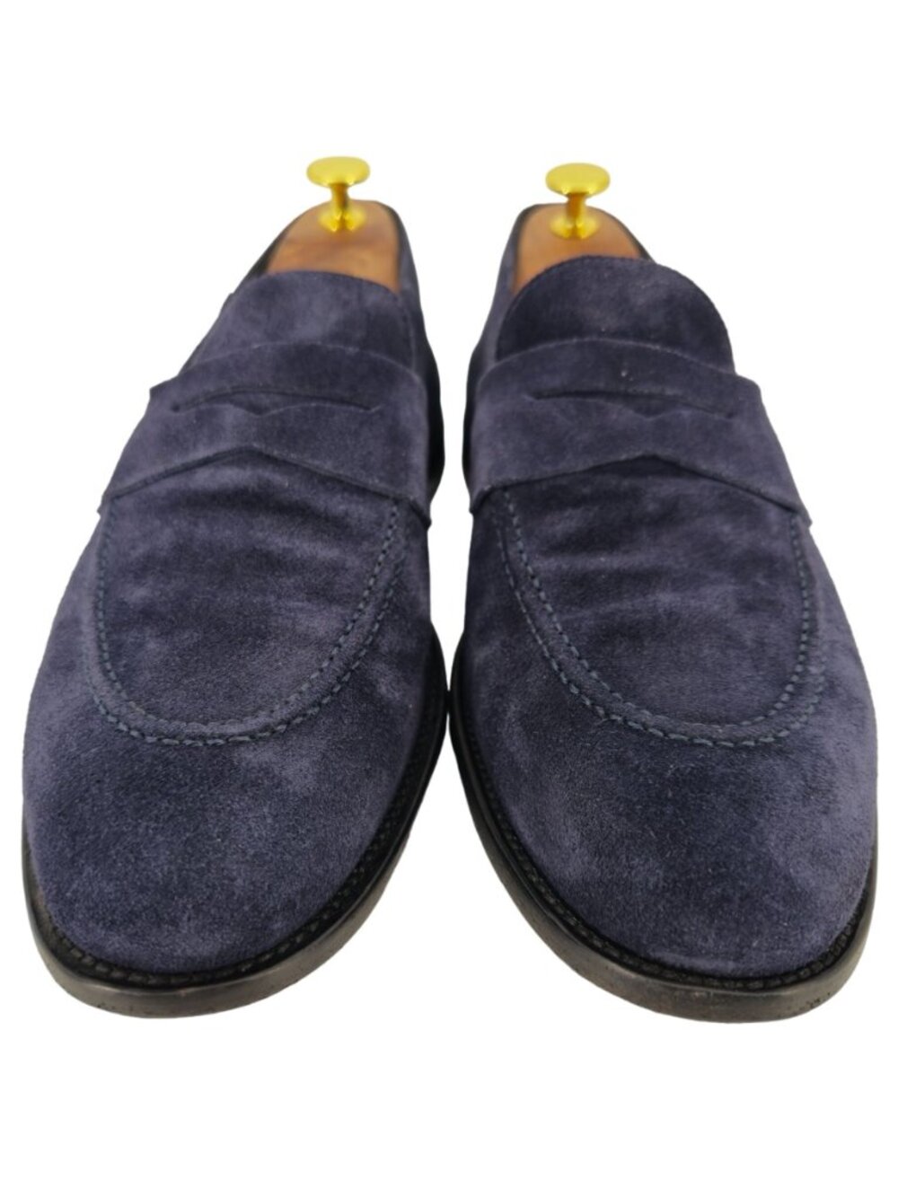 O'Keeffe Italy Dress Shoes Navy Blue Suede Leather Penny Loafers Mens 7 Luxury - Picture 10 of 12
